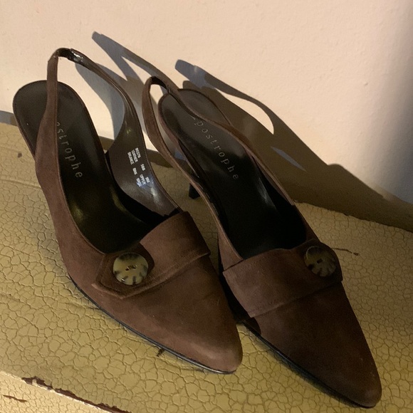 Brown Suede Slingback Kitten Heels 9M - Picture 1 of 3